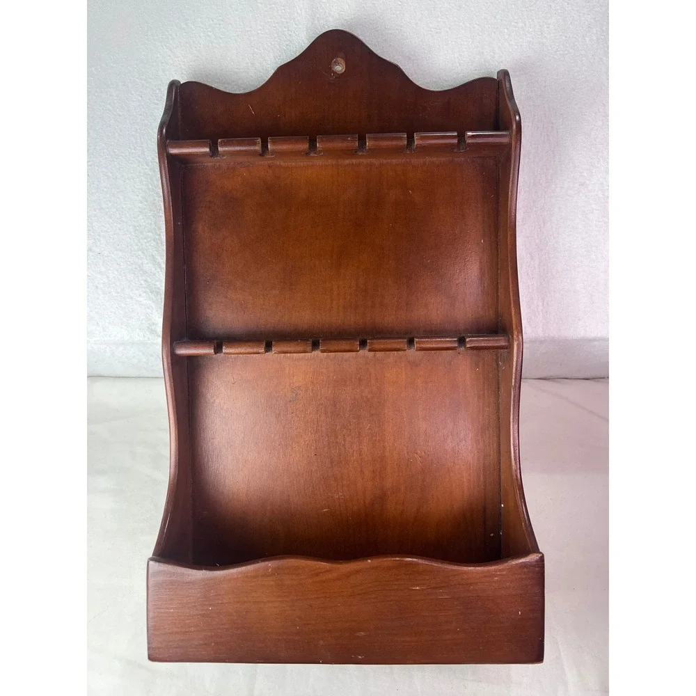 Vintage Wood Spoon Display Rack Wall Hanging 12 Slot Souvenir Collector Shelf
